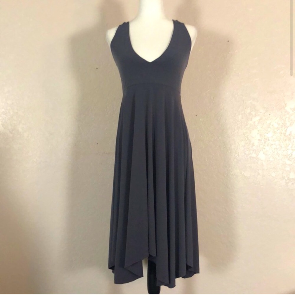 Grey Dress w/scoop neck & criss-cross strap detail